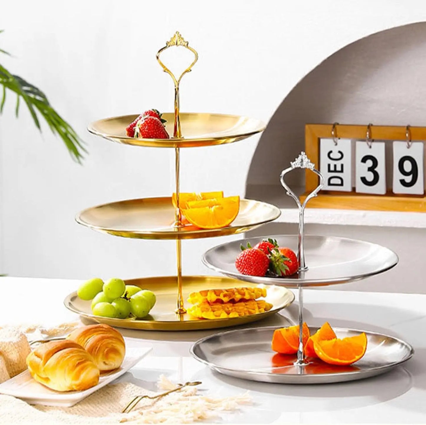 3 Tier Dessert Stand with Gift Box, Ready-to-Gift Stainless Steel Food Tray for Holidays, Buffet Serving Platter for Home Kitchen and Restaurant Use