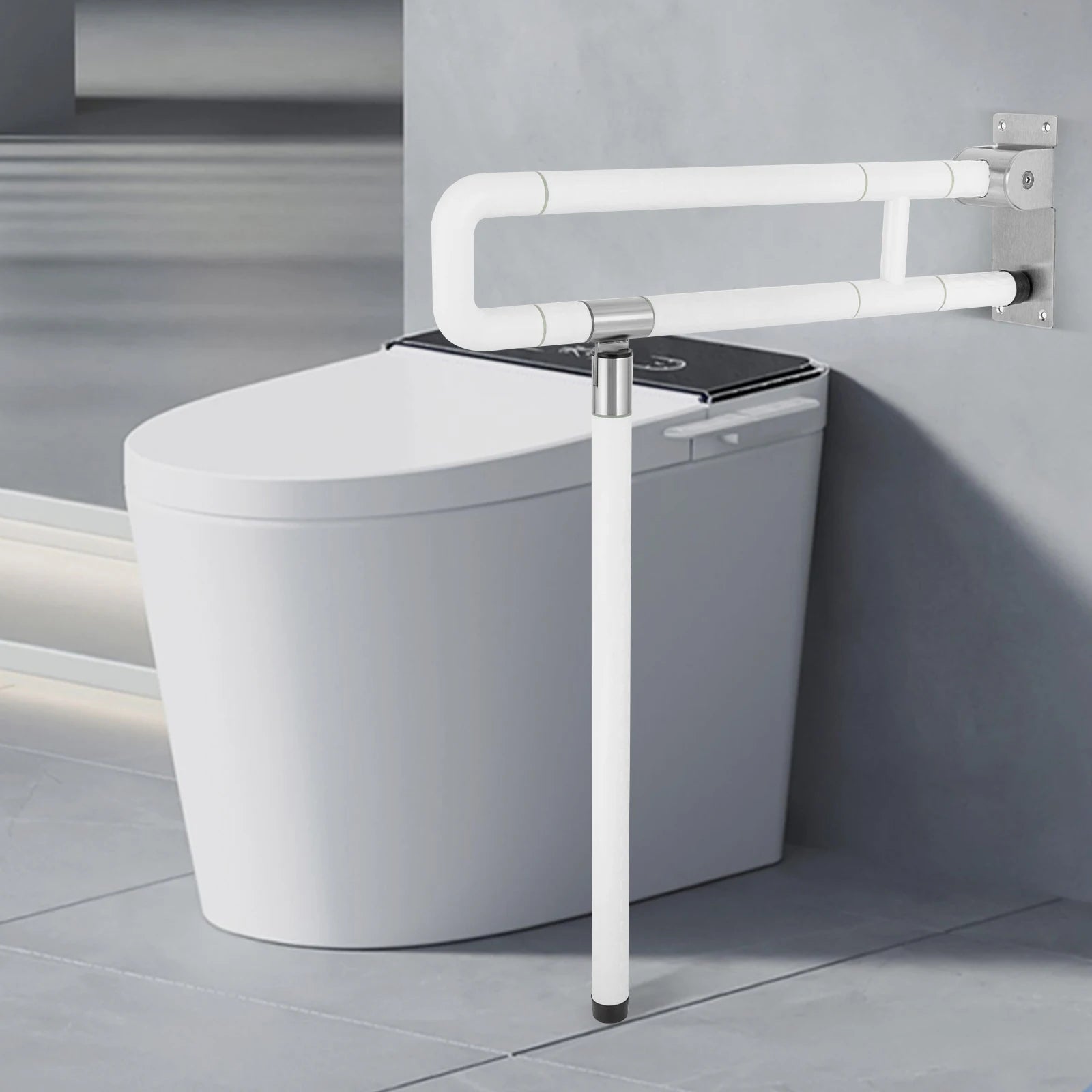 Foldable Toilet Grab Bar 100Kg Capacity ABS Stainless Steel Anti Slip Rail by S And B Enterprise