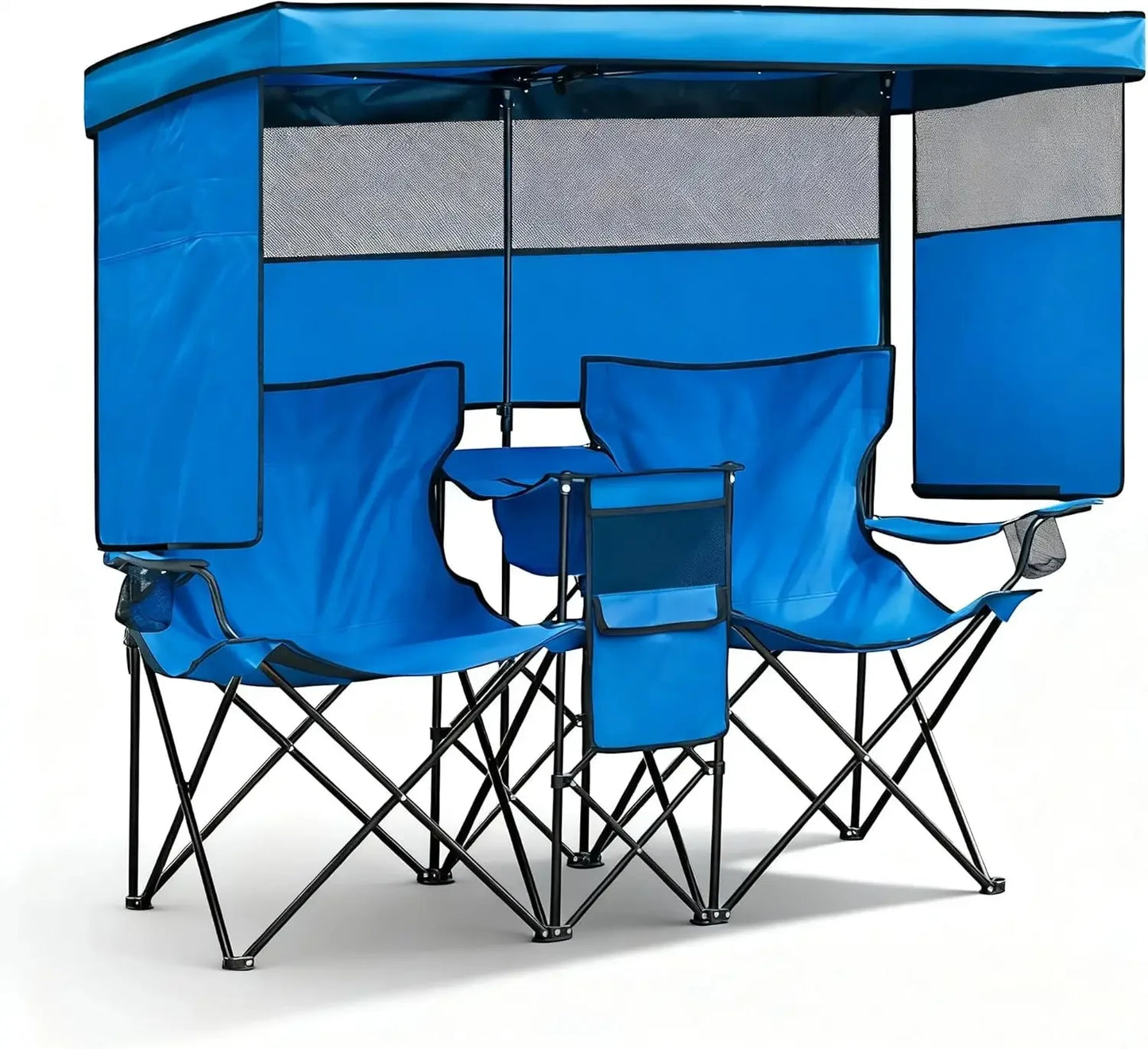 Double Beach Chair With Canopy Shade Folding Loveseat