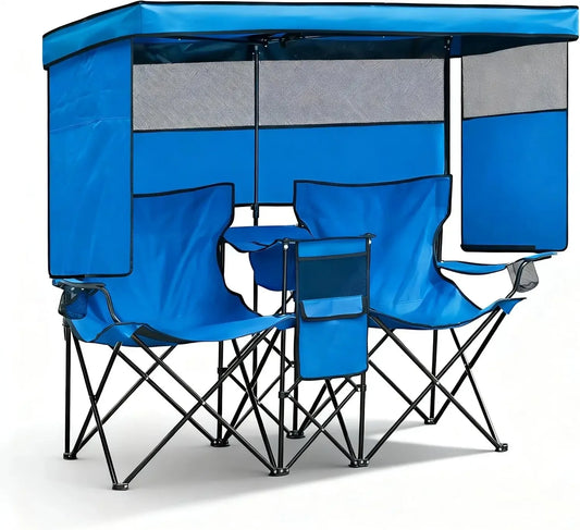 Double Beach Chair With Canopy Shade Folding Loveseat