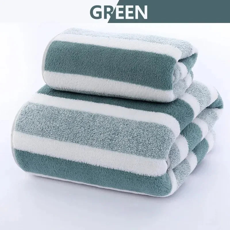 Ultra soft bath towels by S And B Enterprise, teal and white striped plush cotton blend (set of 4)