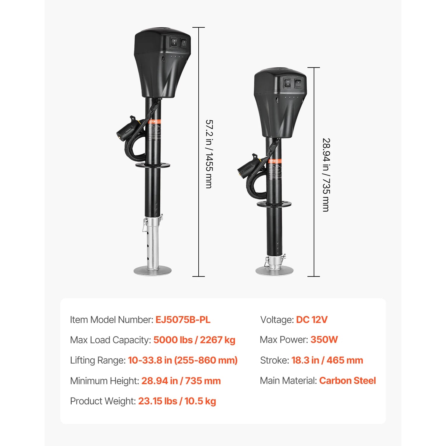 SucceBuy 12V Electric Trailer Jack 7 Pin Connector Crank Handle Lift 5000 Lb by S And B Enterprise