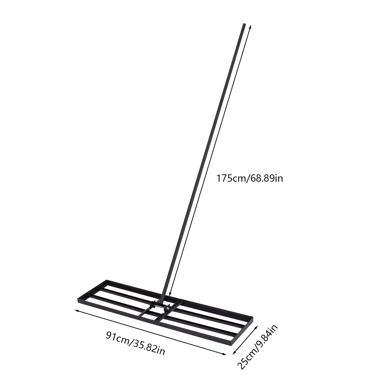 Steel lawn leveler rake with adjustable angle, heavy-duty ground rake on a 5.7 ft handle for yard, garden and farm