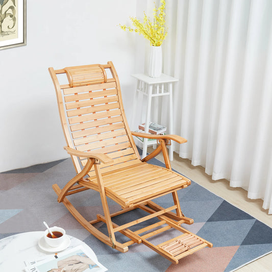 Heavy Duty Folding Rocking Chair Bamboo Indoor Outdoor Lounger by S And B Enterprise