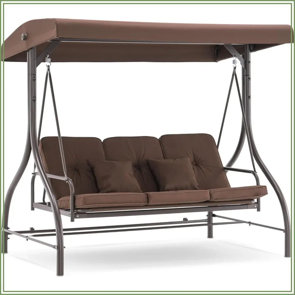 Three Seat Outdoor Patio Swing Chair With Canopy And Cushions