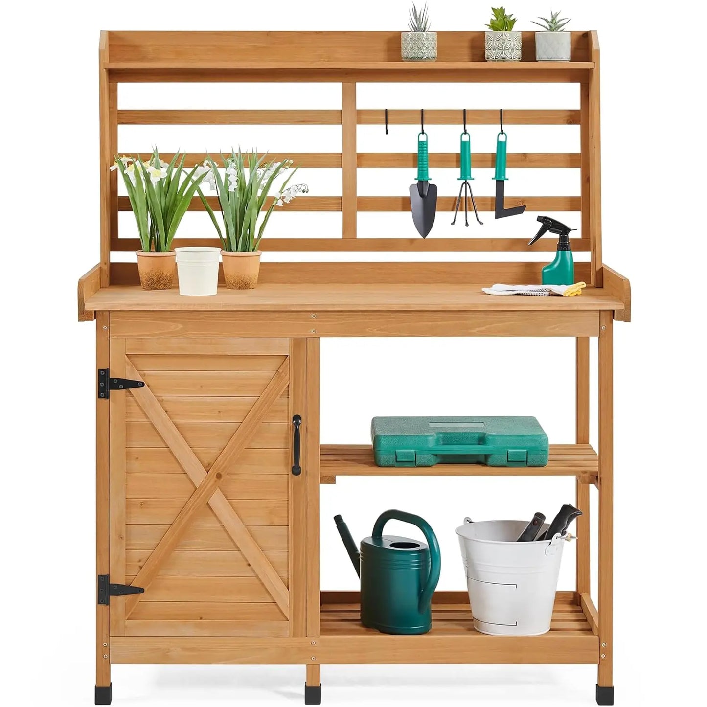 Outdoor Potting Bench And Horticulture Work Table With Storage Cabinet