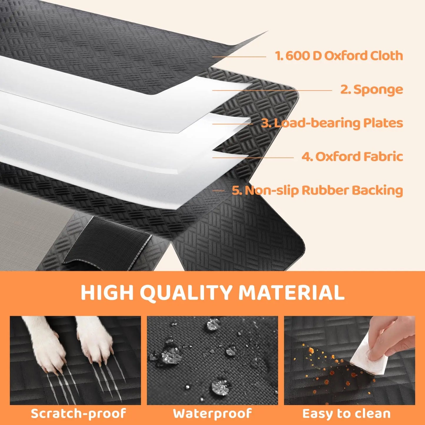 NONECN Car Rear Seat Dog Hammock Extender Heavy Duty Washable