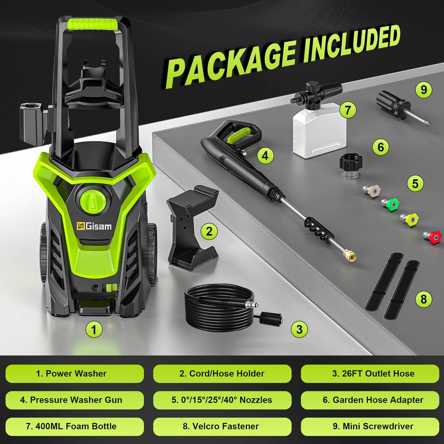 Gisam Electric Pressure Washer 4300 PSI 2.5 GPM 1800W