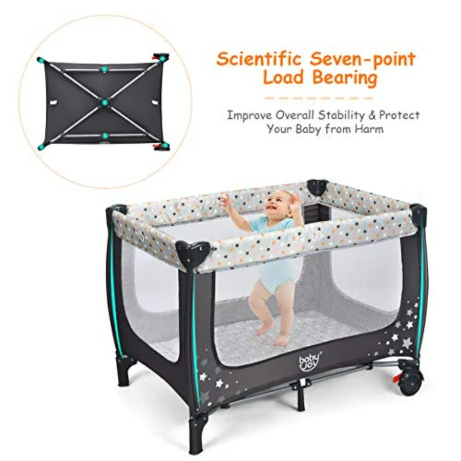 Portable Baby Playard With Bassinet Foldable Playpen Lightweight