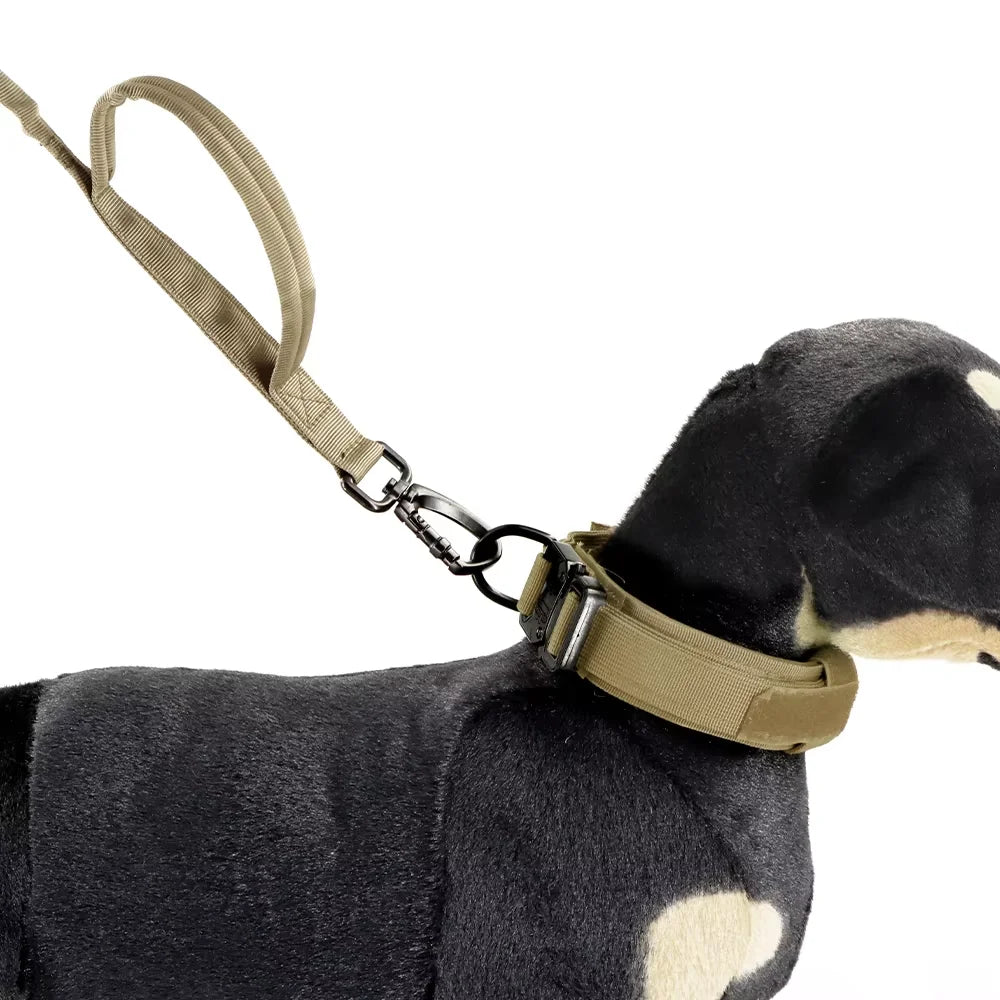 Military dog leash with adjustable elastic rope and dual control handles, beige, by S And B Enterprise