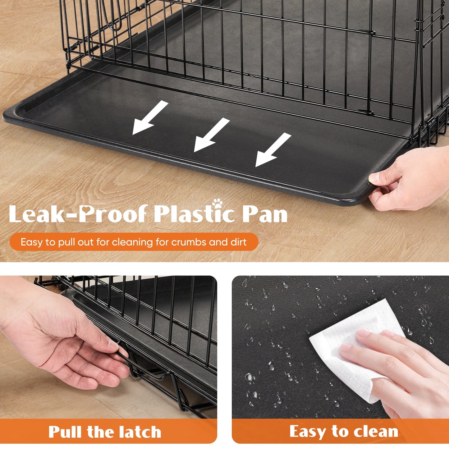 JHK Double Door Folding Dog Cage With Leakproof Pan