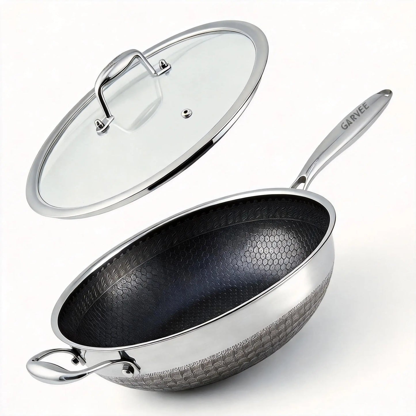 HiMISS Stainless Steel Wok Pan Induction Compatible Nonstick Snowflake Coating