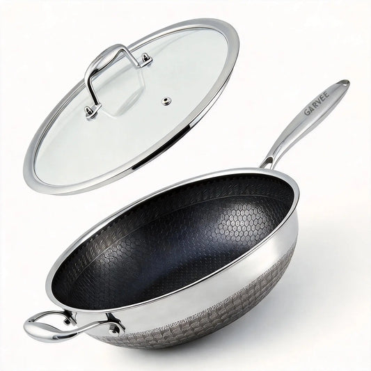 HiMISS Stainless Steel Wok Pan Induction Compatible Nonstick Snowflake Coating