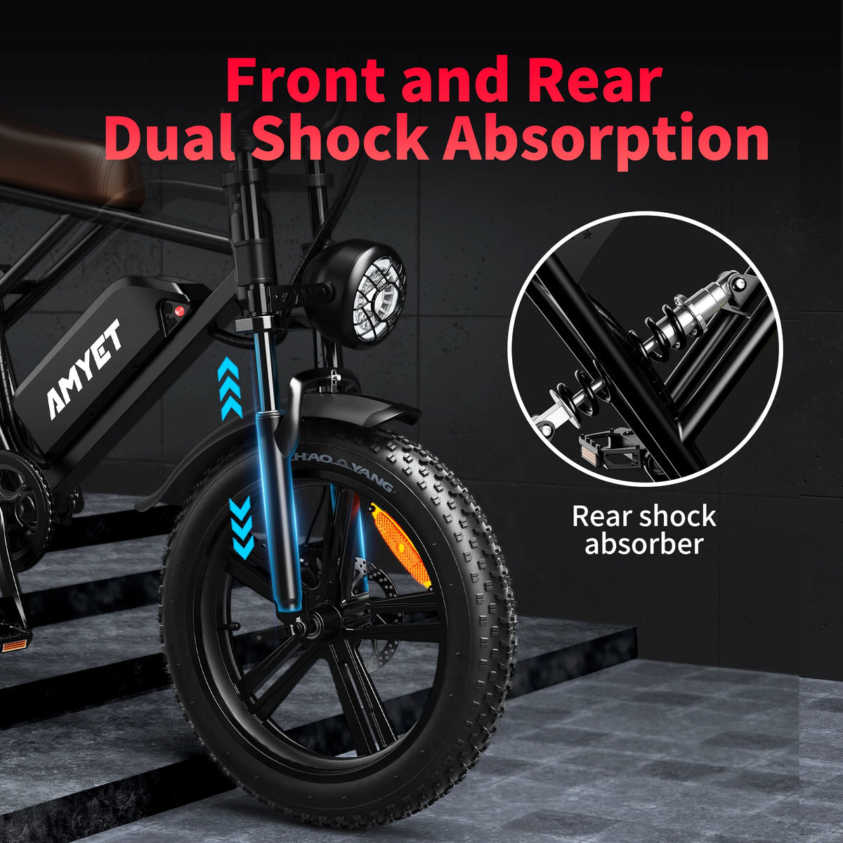 AMYET V9-G60 electric bike, black frame, 20-inch tires, mountain ebike for men