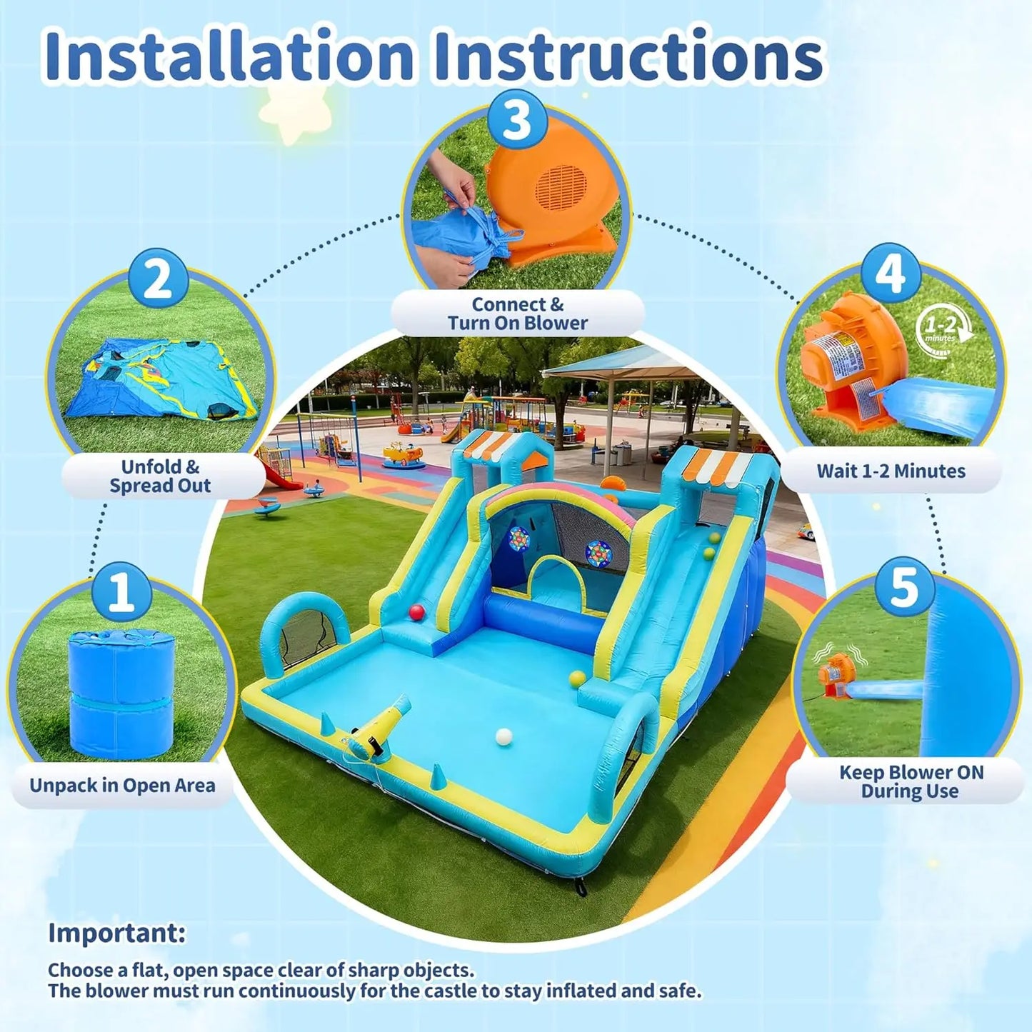 HiMISS Double Water Slide Inflatable Bounce House For Kids With Blower