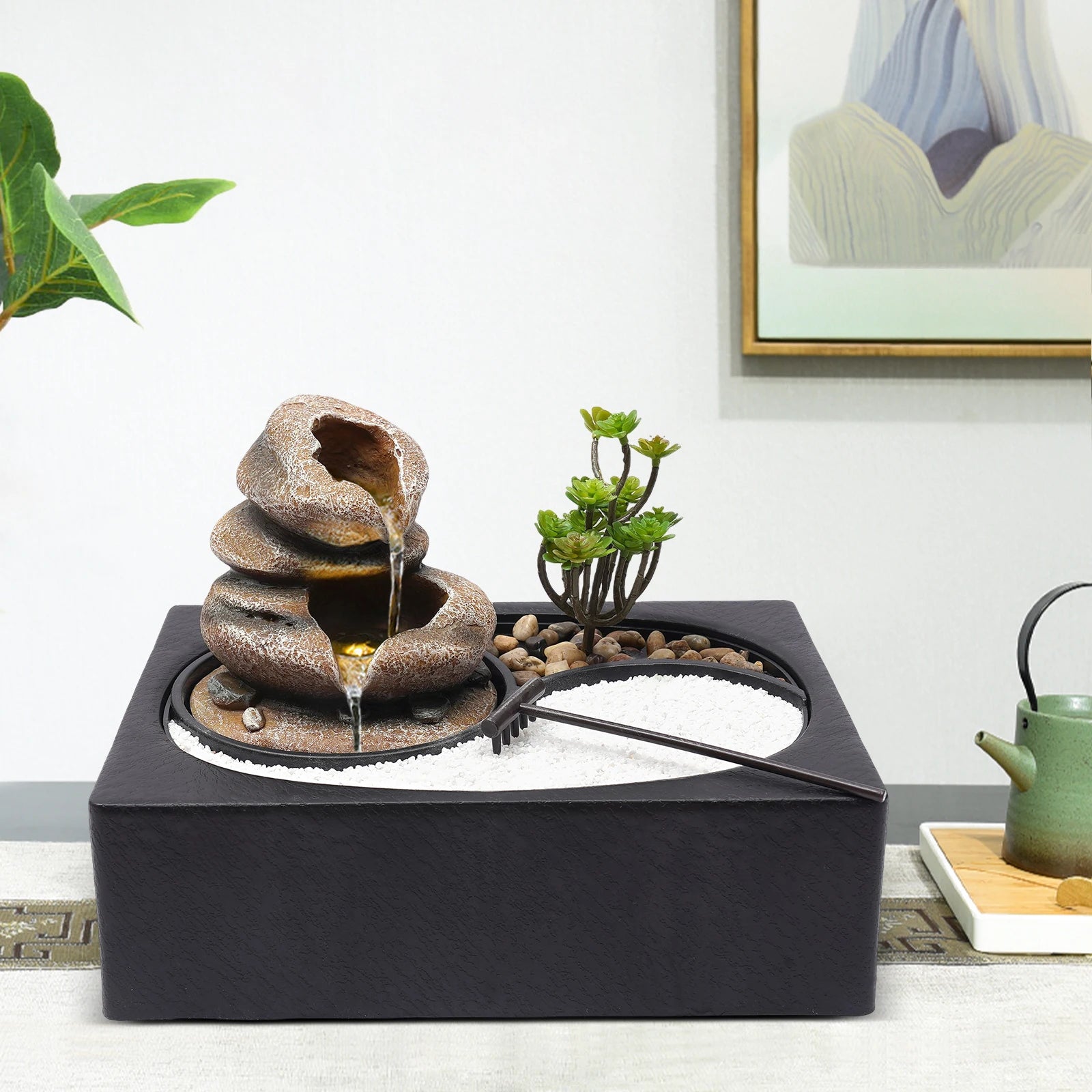 Bymaocar Tabletop Resin Rock Water Fountain With LED Light Indoor Decor by S And B Enterprise
