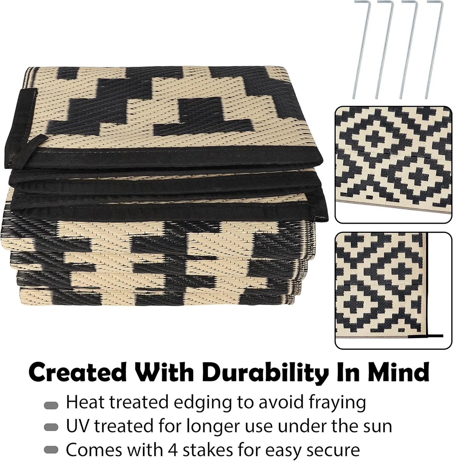 Reversible Plastic Straw Rug for Outdoor Patios and Decks