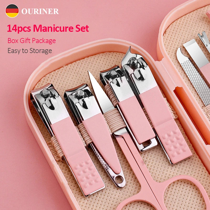 14 Piece Deluxe Manicure & Pedicure Set Pink And Blue Stainless Steel Nail Scissors, Clippers, Ear Digging Spoon for Men & Women by S And B Enterprise