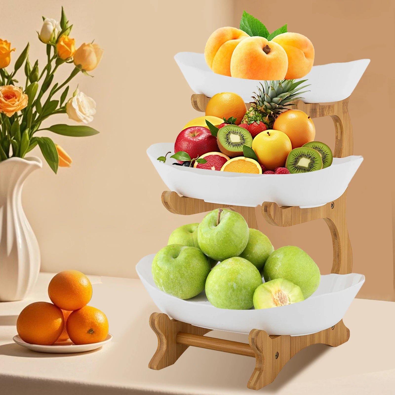 3 Floor Fruit Floors , Space Saving Fruit Basket Floors Stable With Natural Bamboo Steer For Vegetables Fruit Snacks by S And B Enterprise