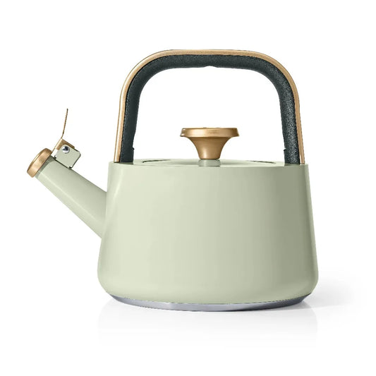 Tea kettle, sage green ceramic non-stick, 1.8L stovetop with copper-tone accents