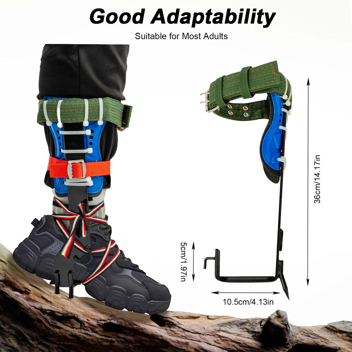 Tree climbing spikes kit with green safety harness and gloves, double-tooth spikes by S And B Enterprise