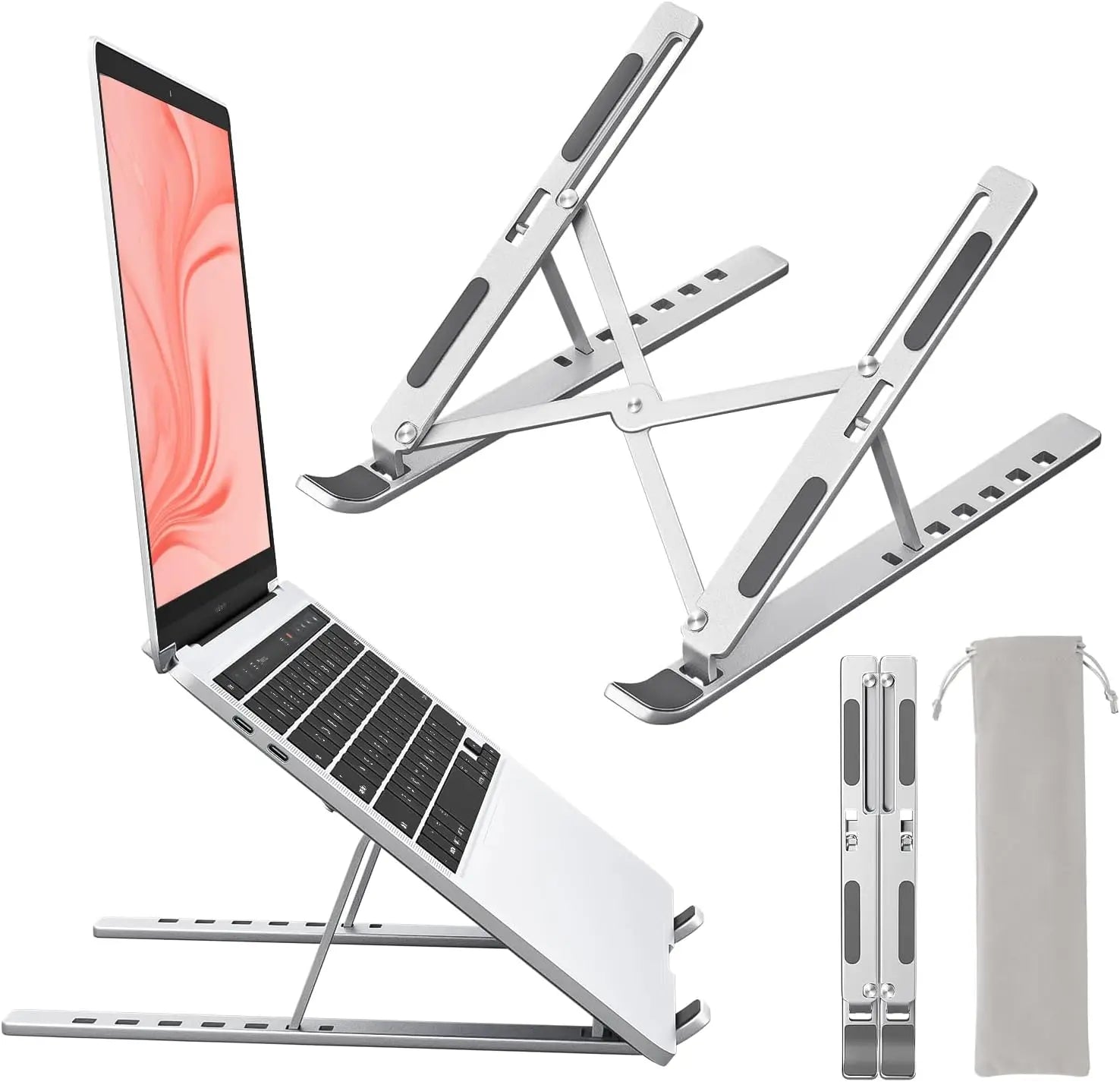 Ergonomic Aluminum Alloy Foldable Laptop Stand, 7 Adjustable Angles, Sand-Blasted Anti-Slip Stable Computer Holder by S And B Enterprise