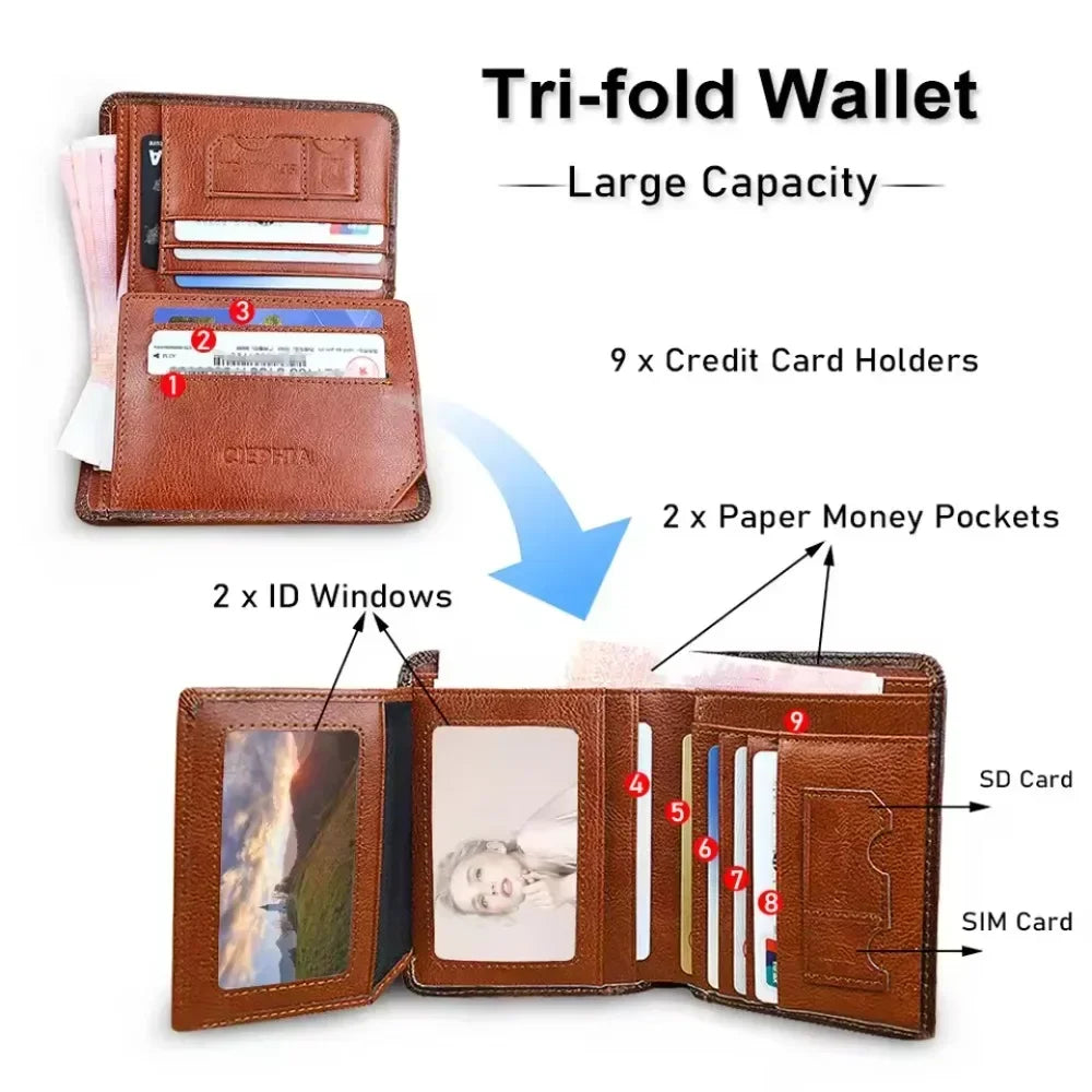HEONYIRRY Genuine Leather RFID Blocking Trifold Wallet For Men