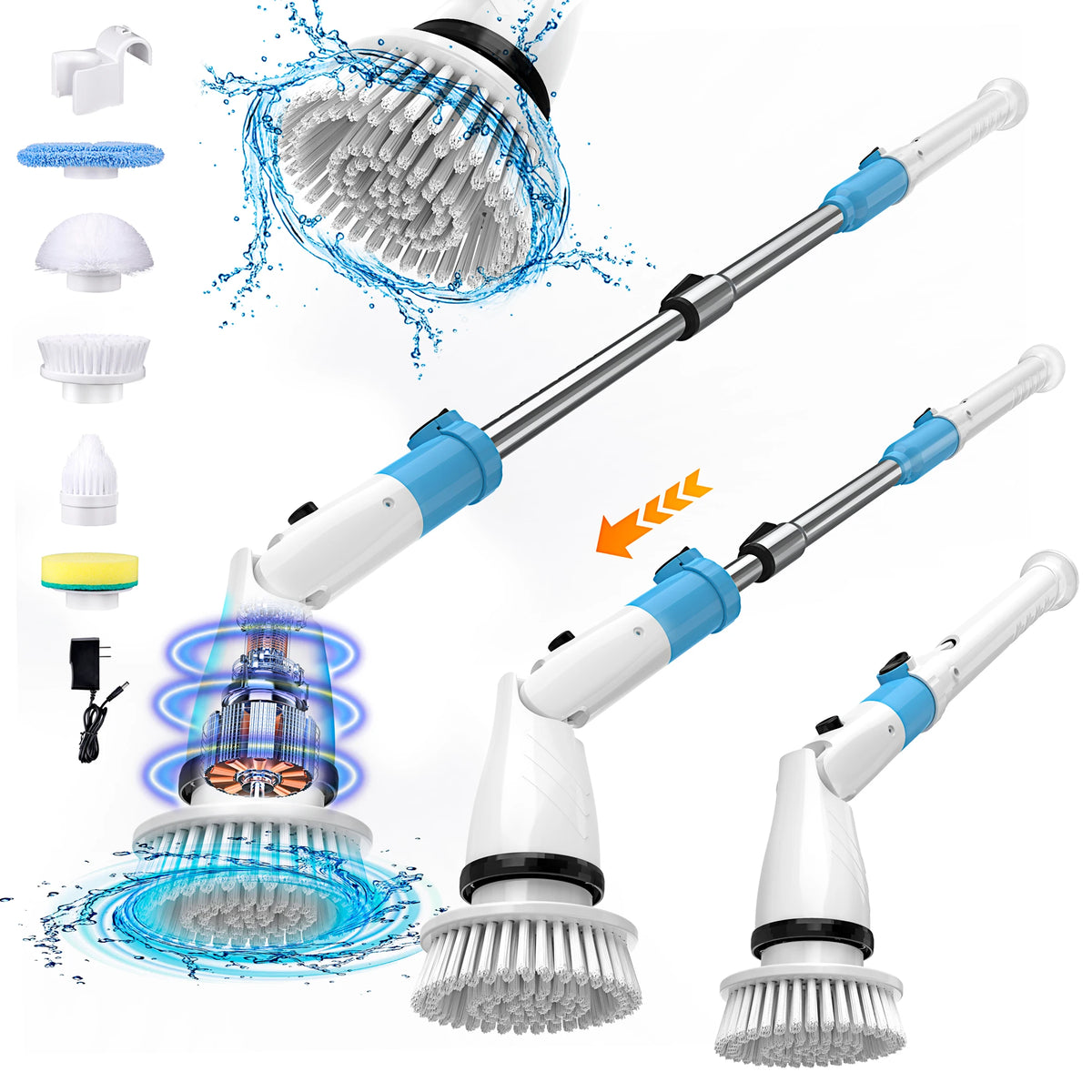 450RPM Spin Scrubber by S And B Enterprise, cordless shower brush with 5 replaceable brushes and adjustable handle