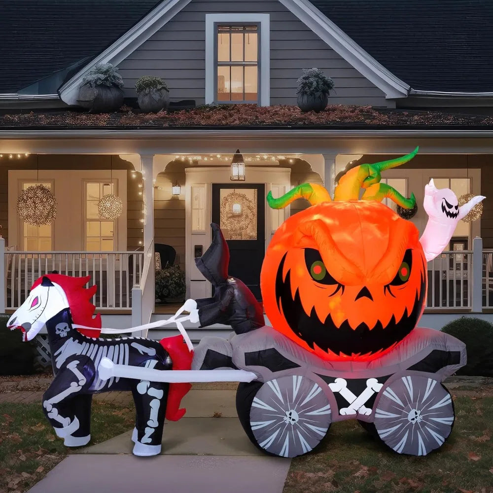 8 ft pumpkin carriage inflatable with built-in LEDs for Halloween yard decor by S And B Enterprise