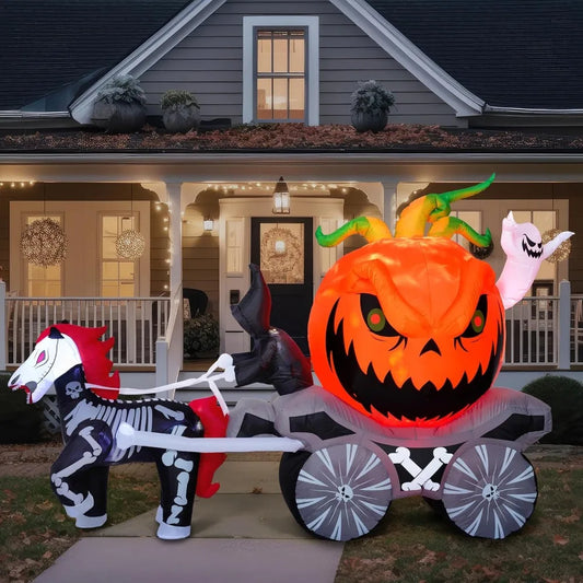 8 ft pumpkin carriage inflatable with built-in LEDs for Halloween yard decor by S And B Enterprise