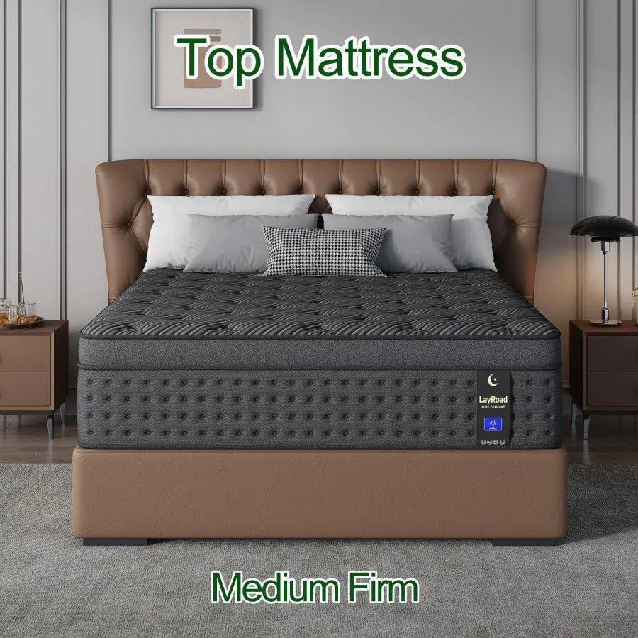 Memory foam hybrid mattress in a box by S And B Enterprise with LayRoad tag, medium firm gray quilted top