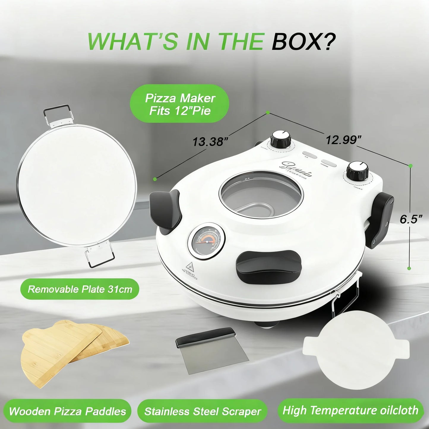 YIBAKE Marble Stone Indoor Electric Pizza Oven Dual Temp Control