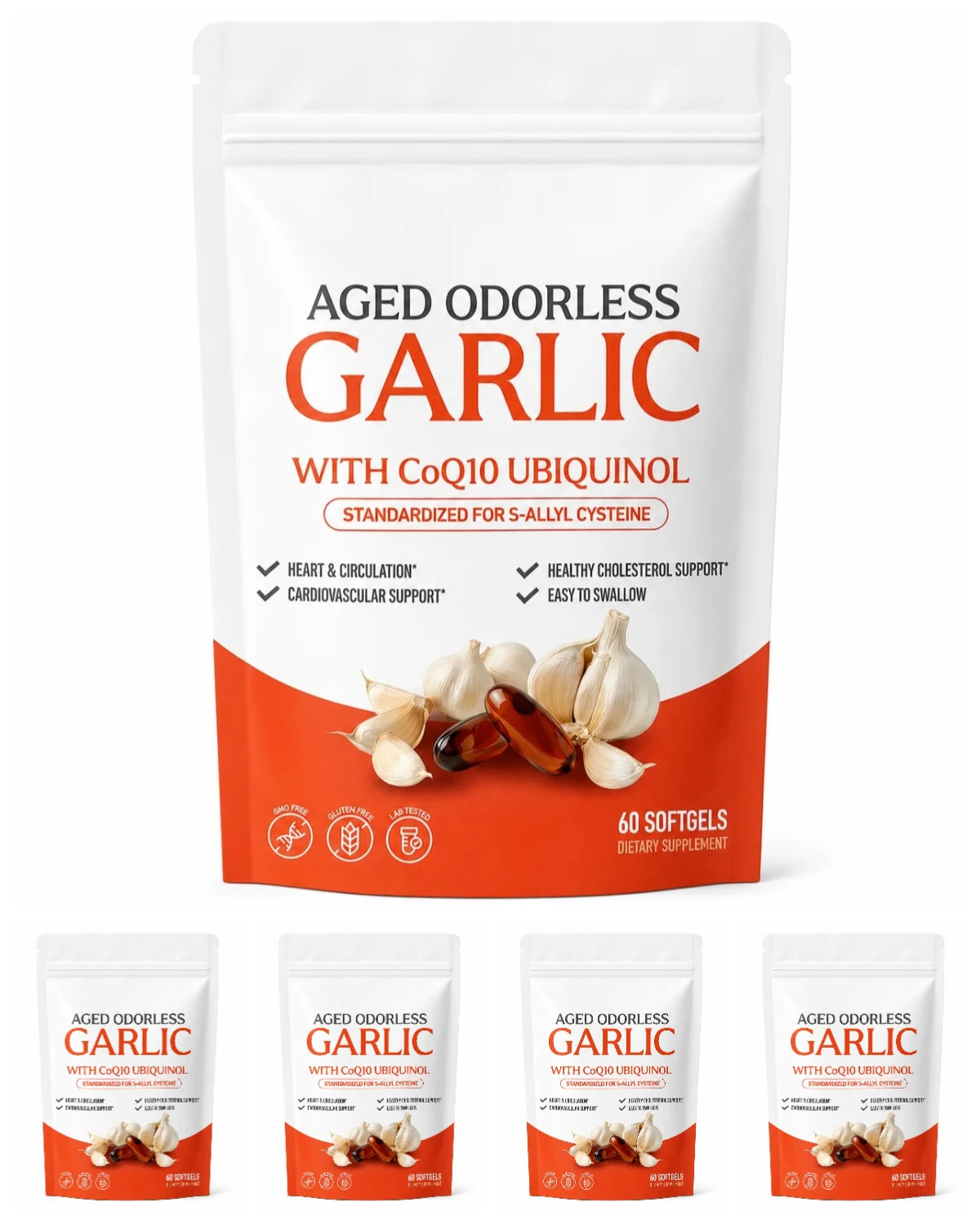 Odorless Aged Garlic Extract Softgels, 600mg AGE with 50mg CoQ10 Ubiquinol, Standardized S-Allyl Cysteine, Lifestyle, 60 Count