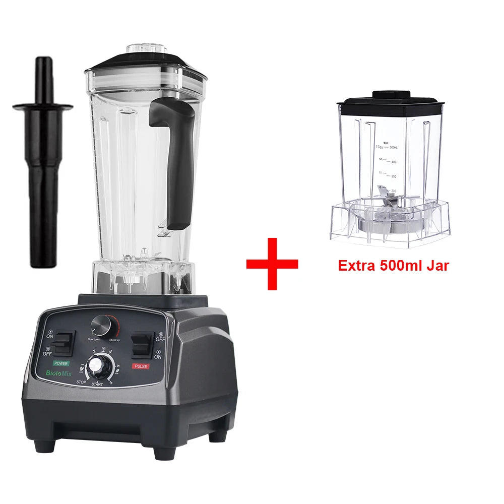 BioloMix heavy-duty timer blender with 3HP 2200W, 2L BPA-free jar and extra 500ml jar, black base