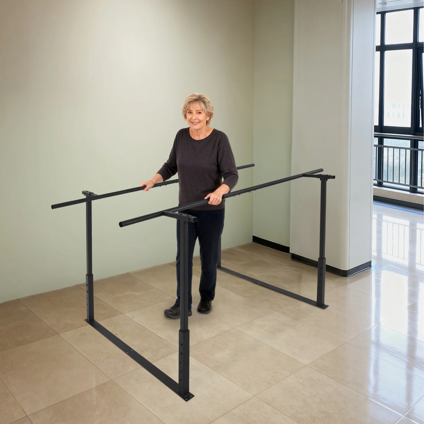 Floor Mounted Walking Assist Bar Adjustable Height & Width 182cm/6ft Length Parallel Bars for Rehabilitation Walking Balance Issues by S And B Enterprise