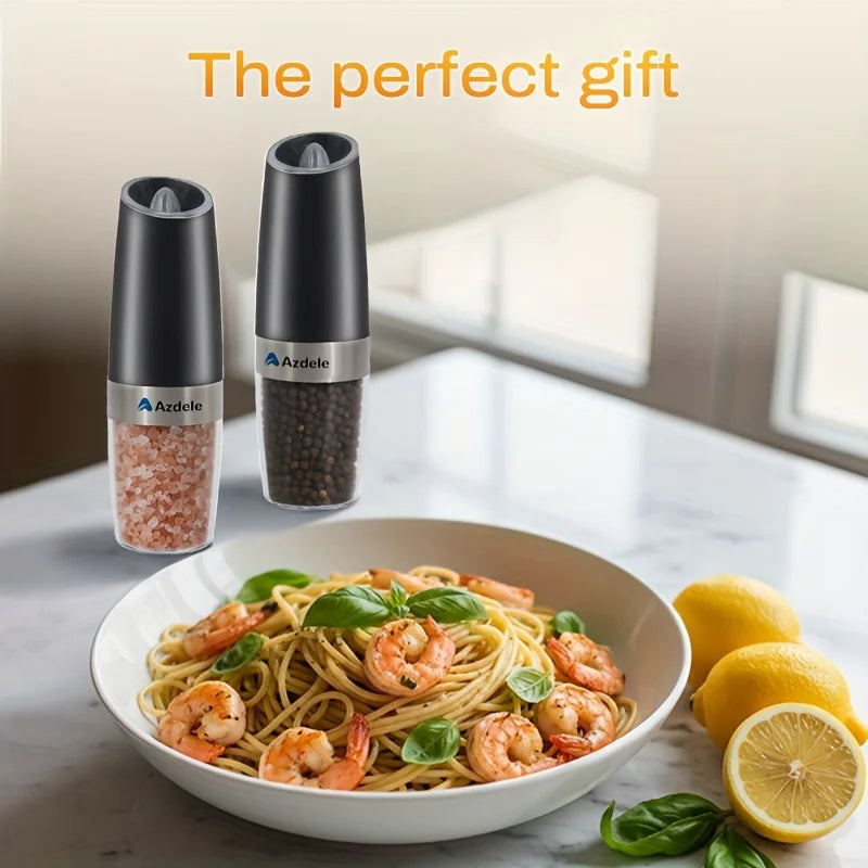 2pcs Gravity-sensing Electric Salt And Pepper Grinder Set, Battery-powered LED Light, One-hand Operation, Local Fast Delivery, Adjustable Coarseness Grinder, Black Kitchen Gadget, Salt And Pepper Grinder Electric 2pcs, Birthd by S And B Enterprise