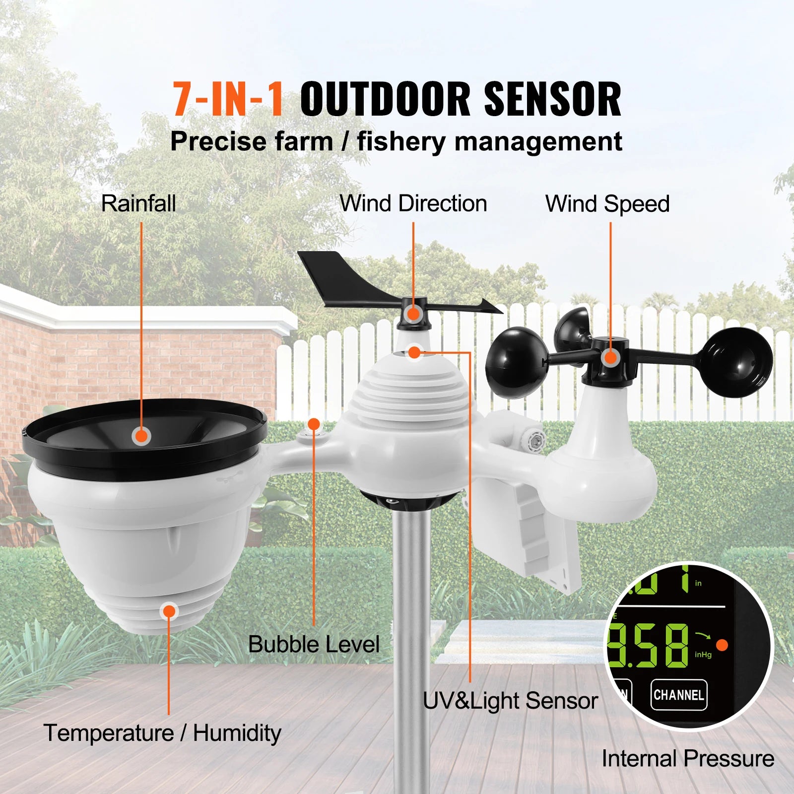 SucceBuy 7-in-1 Wi-Fi Weather Station 7.5 in Color Display + Solar Wireless Outdoor Sensor Alarm Alerts for Temperature Humidity by S And B Enterprise
