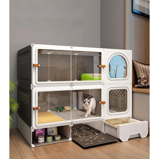 Expandable Metal Cat Enclosure With Litter Box And Clear Door by S And B Enterprise