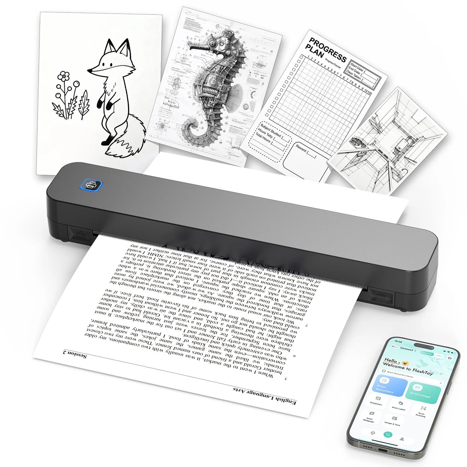 Mini Portable A4 Thermal Printer Desktop Inkless Photo PDF Document Printer for Office Home Travel HD Printing by S And B Enterprise
