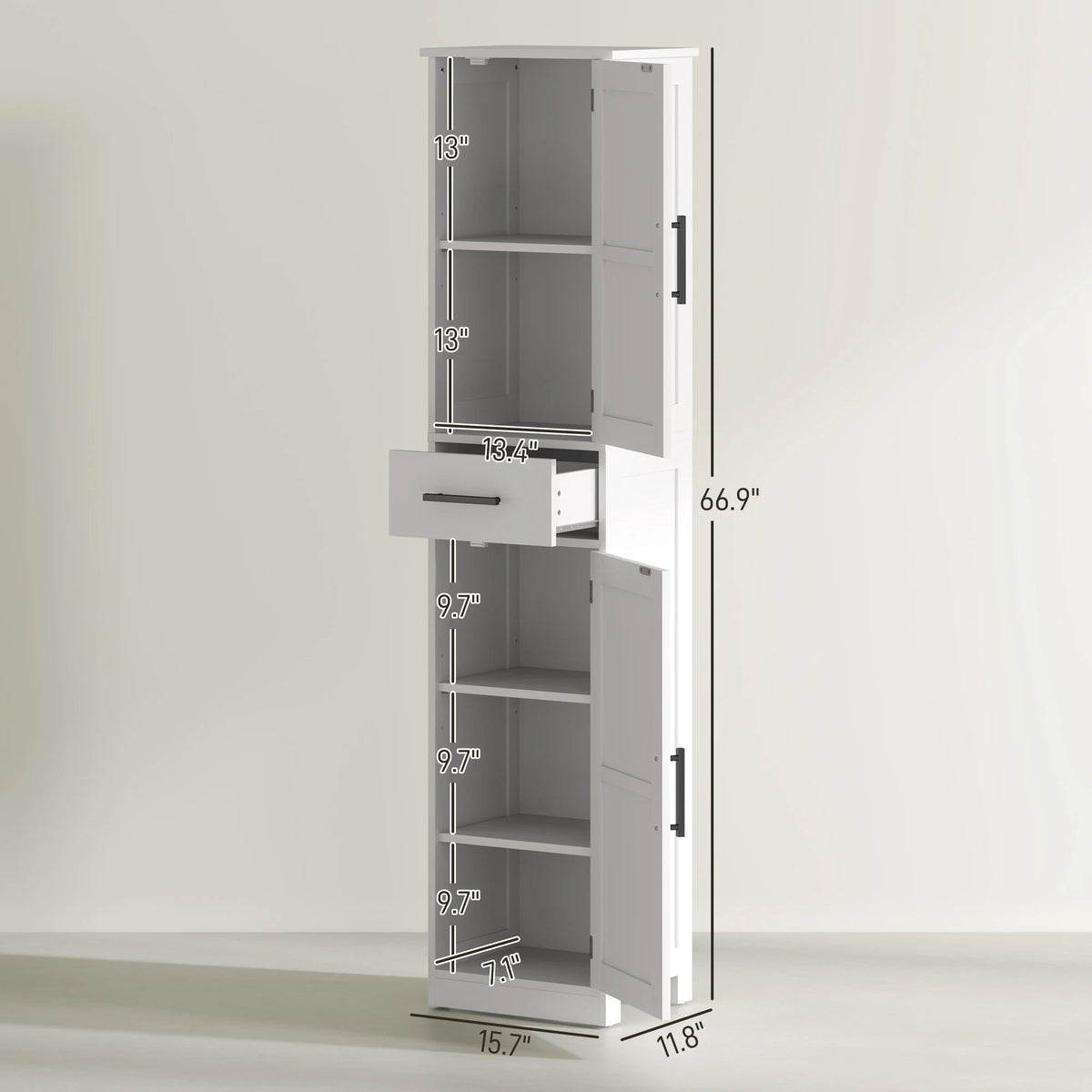 Homcom tall white narrow bathroom cabinet with barn doors and bottom drawer, by S And B Enterprise