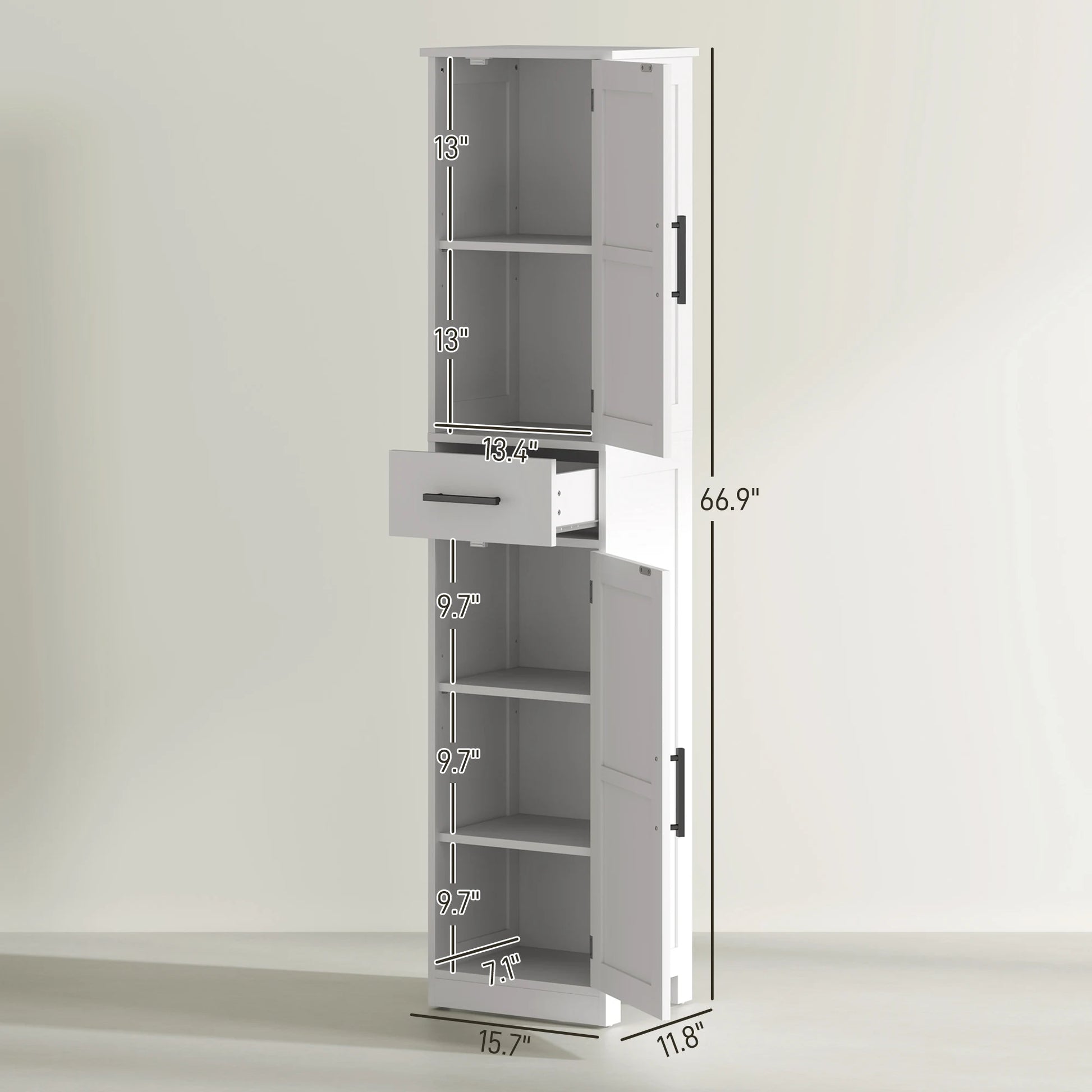 Homcom tall white narrow bathroom cabinet with barn doors and bottom drawer, by S And B Enterprise