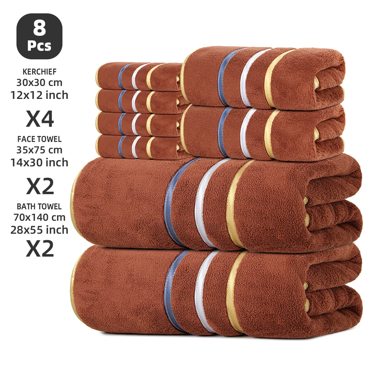 8‑Piece Towel Set, 2 Bath Towels + 2 Hand Towels + 4 Face Towels, Soft & Comfortable, High Water Absorbency, Bathroom Towels
