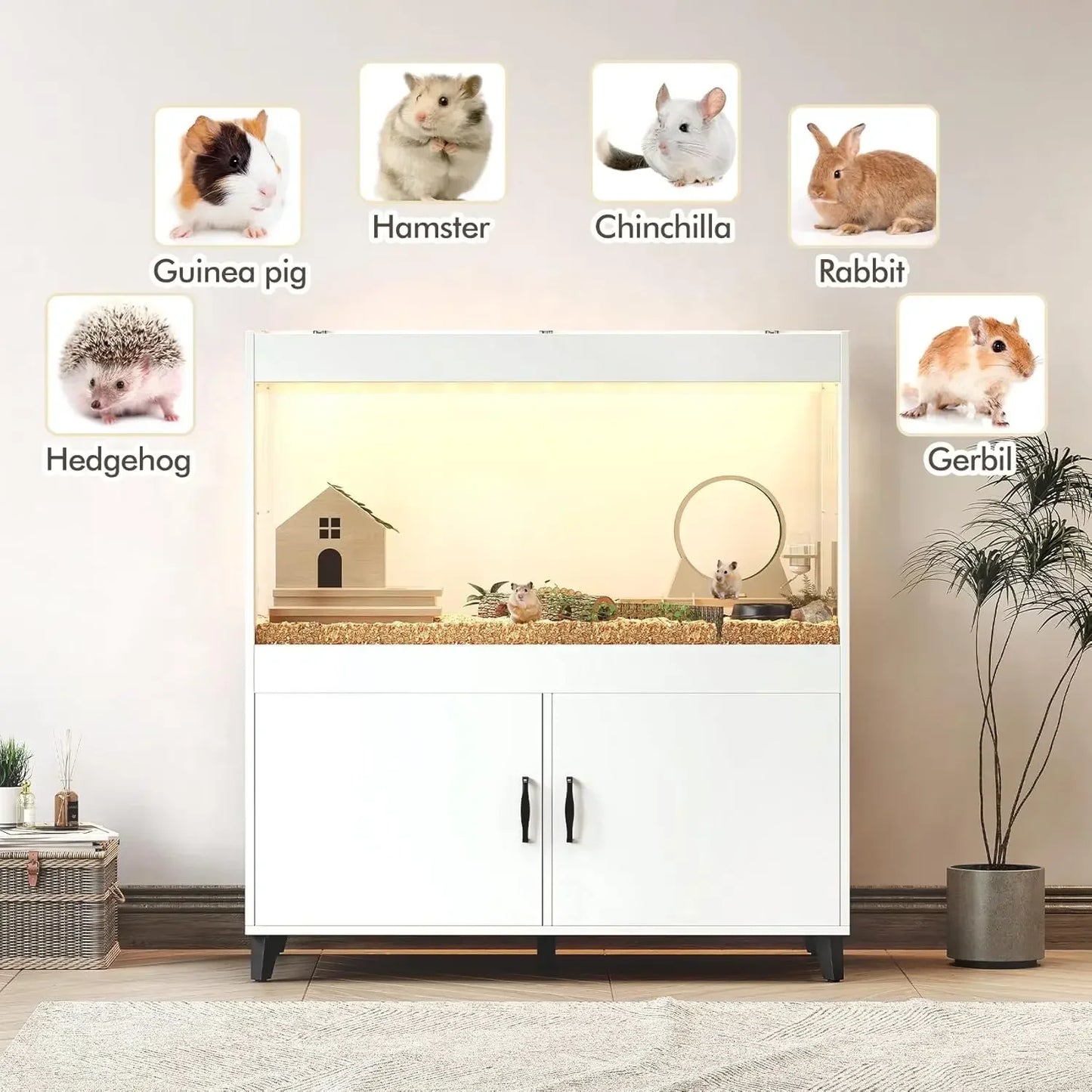 Hamster Cage Cabinet With Storage And LED Lighting