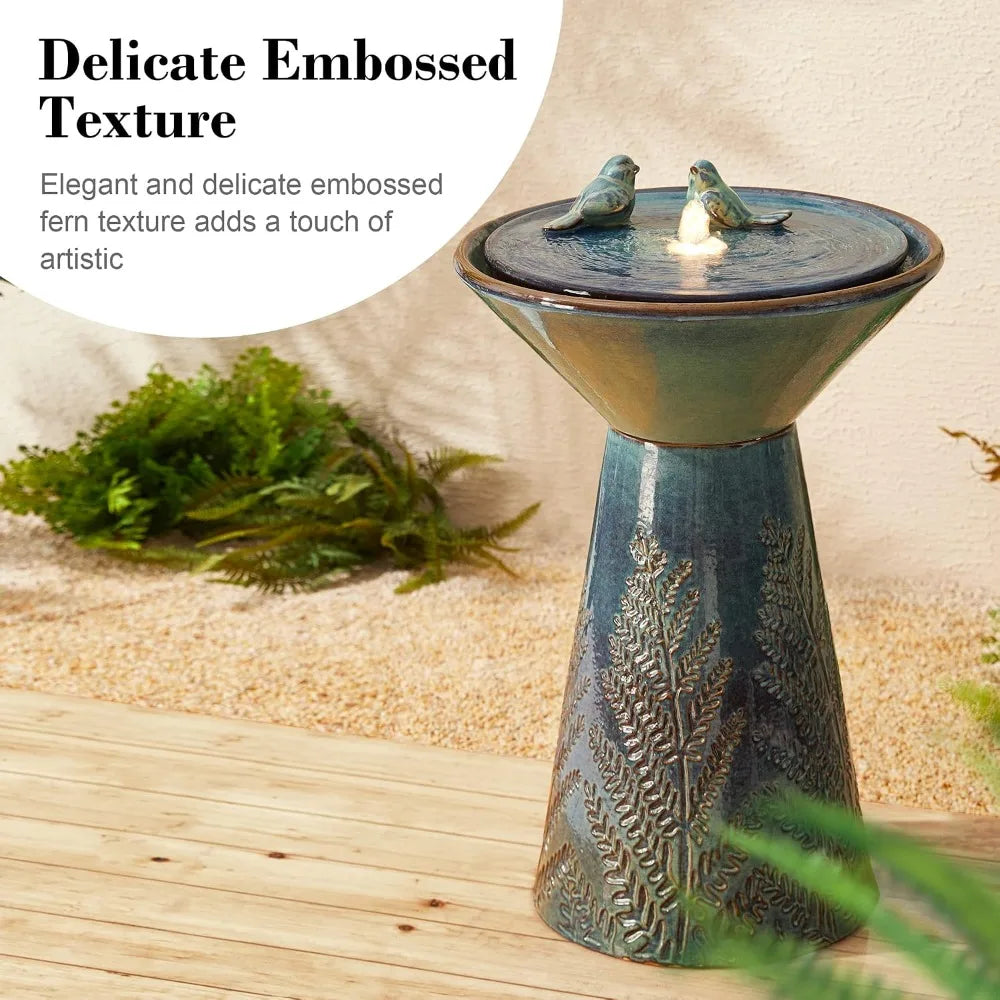 Ceramic Bird Bath Fountain With LED Light And Pump by S And B Enterprise