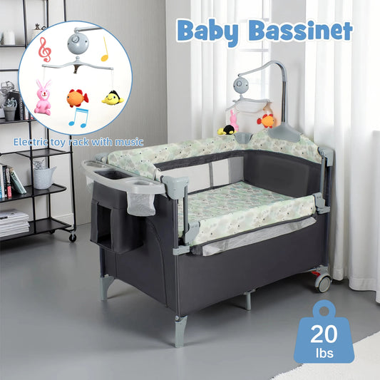 Pack n Play,Playard Bassinet with Changing Table Lockable Wheels Music Box Pack and Play Foldable Playard for Infant to Toddler by S And B Enterprise
