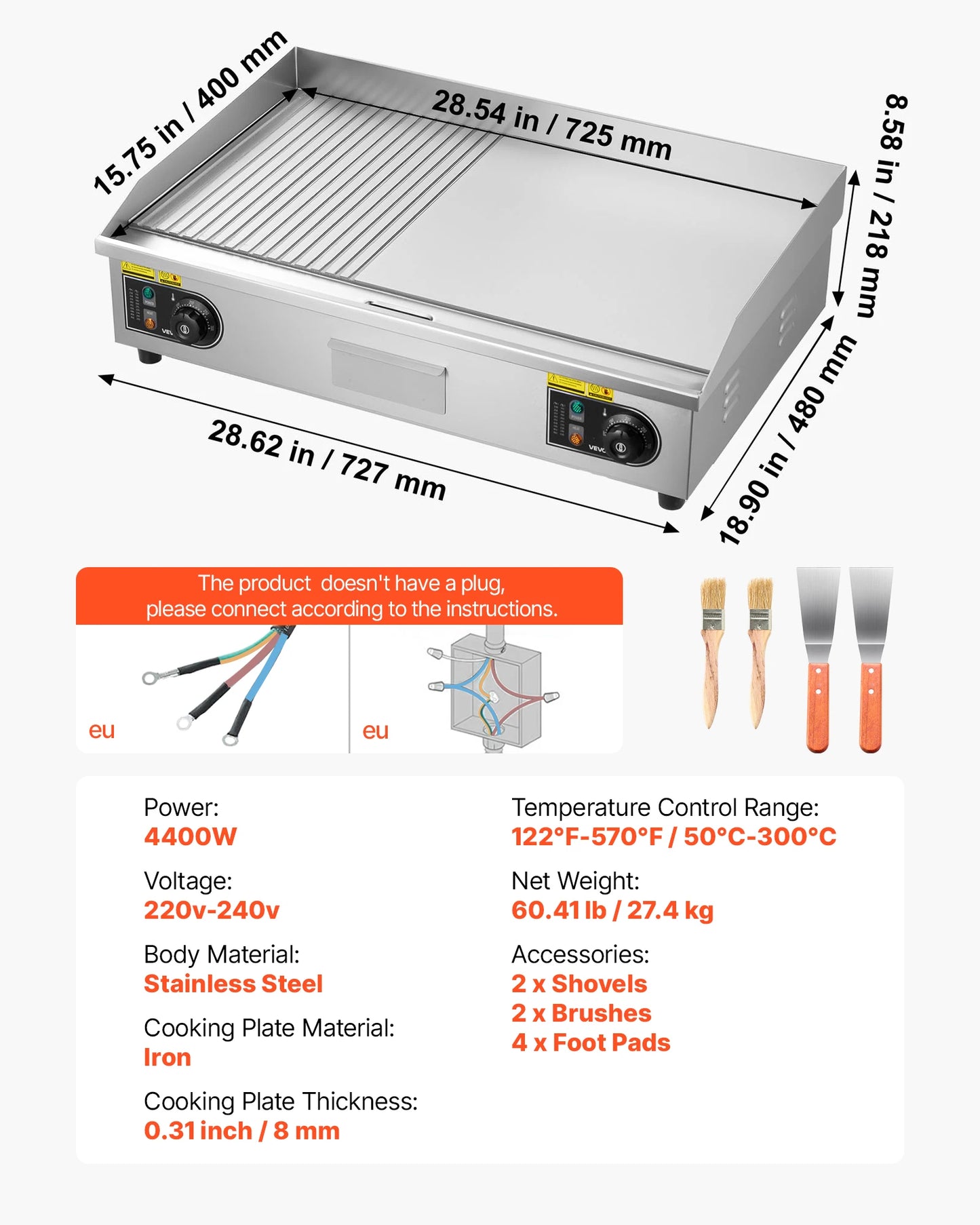 SucceBuy Commercial Electric Countertop Griddle 50-300 C Temperature Control
