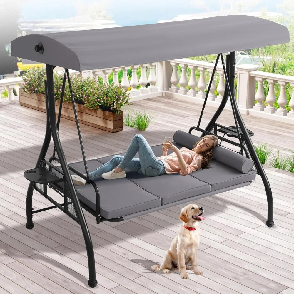Grepatio Outdoor Porch Swing with Canopy and Stand