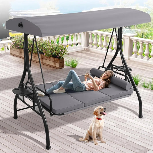 Grepatio Outdoor Porch Swing with Canopy and Stand