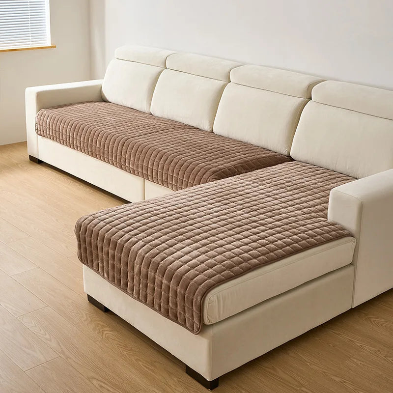 Plush Plaid Velvet Sofa Cushion Cover With Non Slip by S And B Enterprise