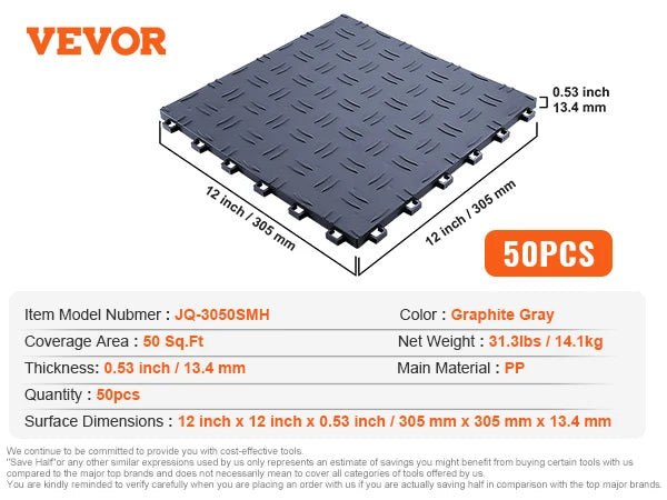 Interlocking garage floor tiles graphite gray, non-slip double-sided texture, 50 pcs, VEVOR
